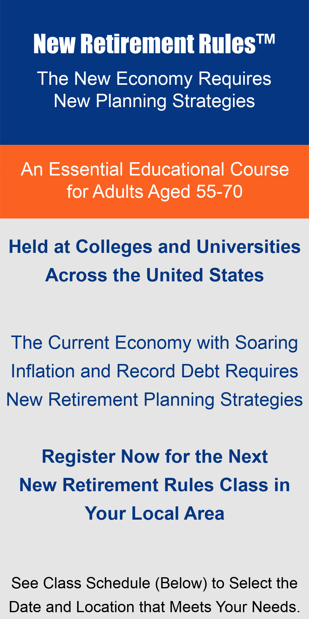 New Retirement Rules - An Essential Educational Course of Adults 55-70